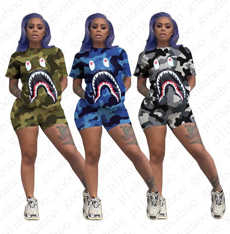 Women summer tracksuit camo shorts set shark mouth print short sleeve t-shirt tops and shorts pants 2pcs outfit sports suit D52509, Blue
Women summer tracksuit camo shorts set shark mouth print short sleeve t-shirt tops and shorts pants 2pcs outfit sports suit D52509, Blue