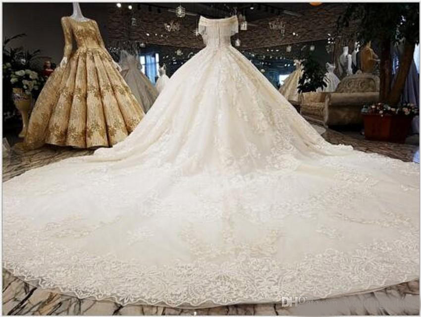 Amazing V-neck Off The Shoulder A-line Wedding Dresses Beaded Appliques Satin Wedding Bridal Gowns Plus Size Middle East Vestido De Novia