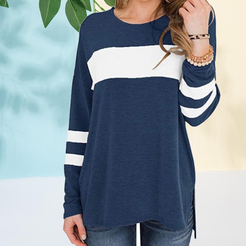 Shopping Pullover High Low Outwear Side Split Women T-shirt Round Neck Winter Long Sleeve Casual Autumn Office Color Block, Blue and white
Shopping Pullover High Low Outwear Side Split Women T-shirt Round Neck Winter Long Sleeve Casual Autumn Office Color Block, Blue and white
