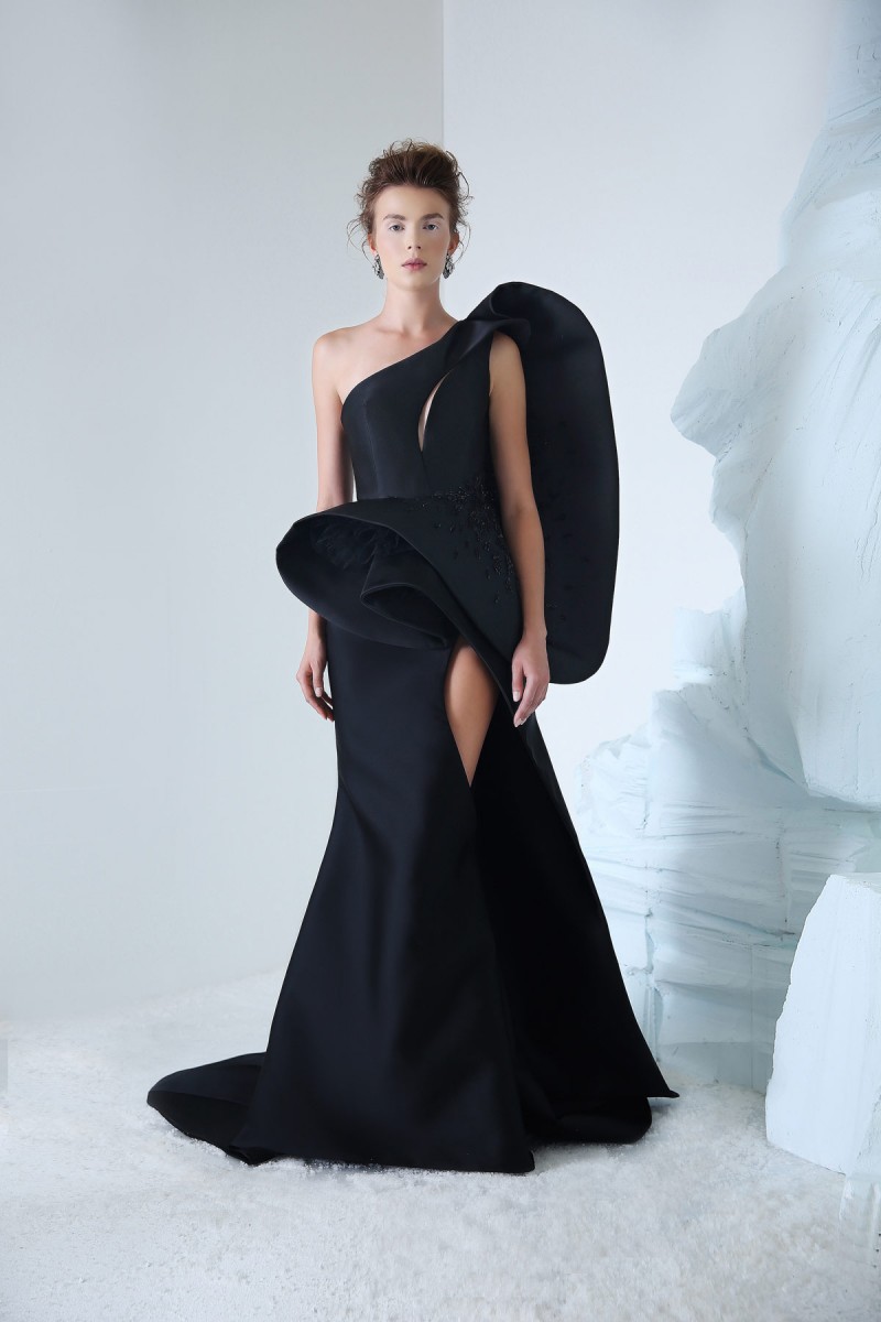 Azzi Osta 2019 Black Mermaid Prom Dresses One Shoulder Side Split Beaded Celebrity Party Gowns Sweep Train Long Formal Evening Dress