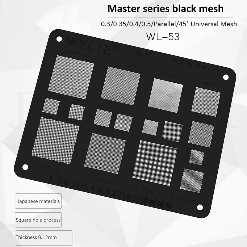 YH 0.3/0.35/0.4/0.5/Parallel/ Hole Universal Multi Function Planting Tin Mesh BGA Reballing Black Stencil Template
YH 0.3/0.35/0.4/0.5/Parallel/ Hole Universal Multi Function Planting Tin Mesh BGA Reballing Black Stencil Template
