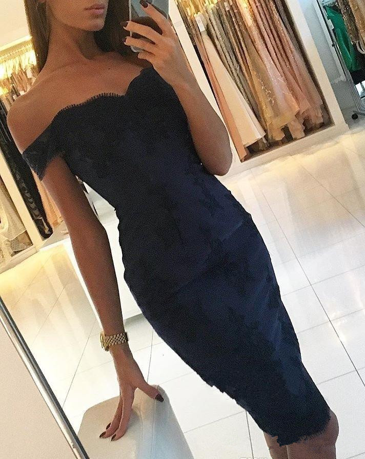 2019 Sexy Navy Blue Cocktail Dress Arabic Dubai Style Knee Length Formal Club Wear Homecoming Prom Party Gown Plus Size Custom Made