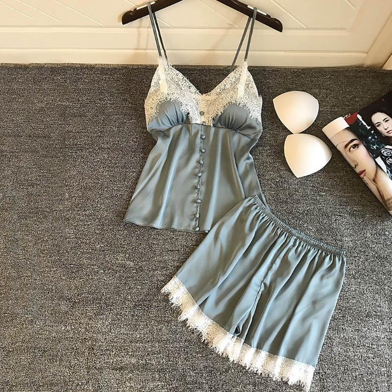 Women 2 Pcs Pajamas Set Sexy Cute Luxurious Silk Lace Lingerie For Women Shorts Satin Silk Sleepwear Pajamas F29
Women 2 Pcs Pajamas Set Sexy Cute Luxurious Silk Lace Lingerie For Women Shorts Satin Silk Sleepwear Pajamas F29
