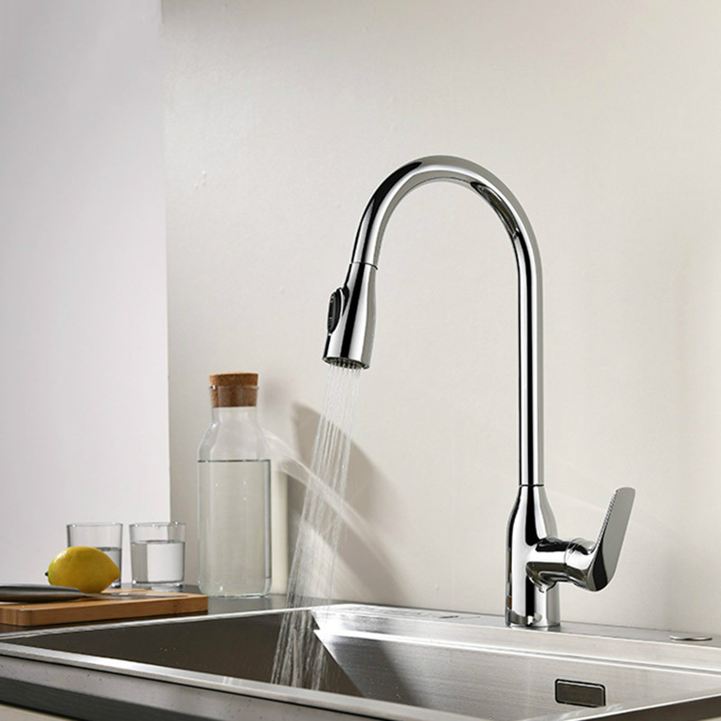 Single Handle Deck Mounted Chrome Plated Kitchen Faucet Pull Out Kitchen Sink Faucet with Two Spray Model
Single Handle Deck Mounted Chrome Plated Kitchen Faucet Pull Out Kitchen Sink Faucet with Two Spray Model