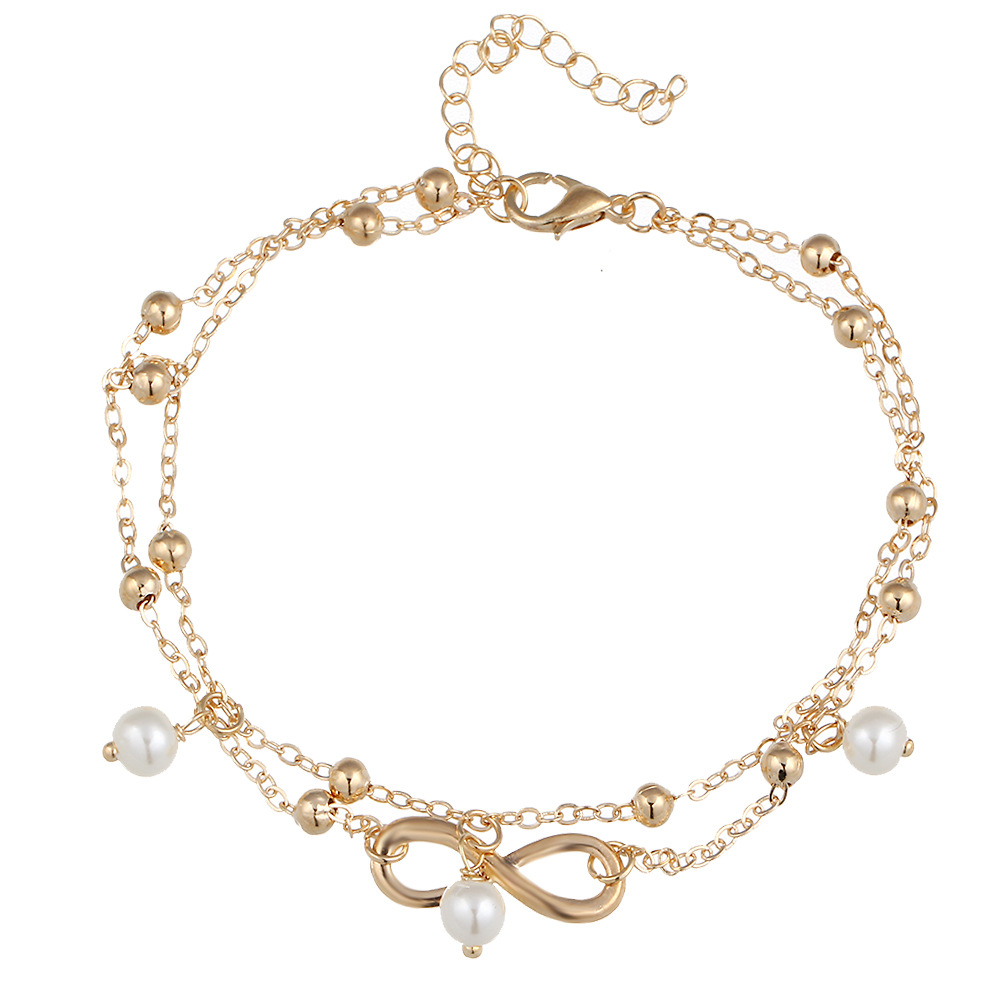 Beaded double-layer anklet bracelet ladies feet unlimited endless love symbol beach adjustable barefoot sandals beach feet female gifts
