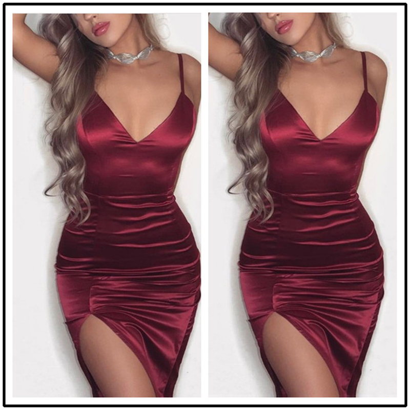 Strap Cami Satin Dress Women Sexy Black Bodycon Dress Summer Silk Short Party Red Slit Mini Club Wear Robe Vestidos, Blue
Strap Cami Satin Dress Women Sexy Black Bodycon Dress Summer Silk Short Party Red Slit Mini Club Wear Robe Vestidos, Blue