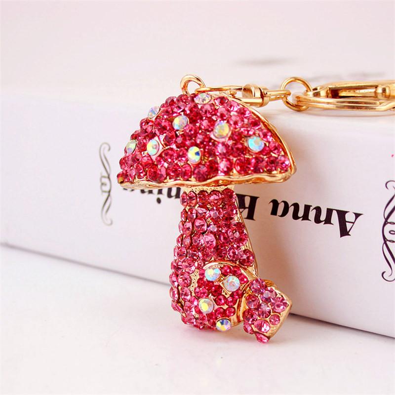 Cute Mushroom Shape Keychain Rhinestone Crystal Alloy Pendant Car Key Chain Ornament Handbag Decor Fashion Key Rings Free Shipping