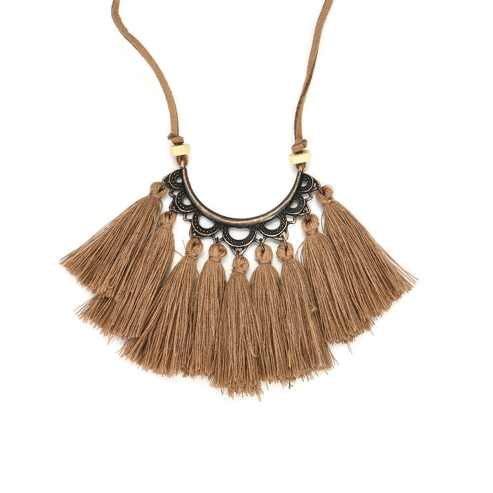 Vintage cotton line ear tassel pendant necklace female fashion charm jewelry