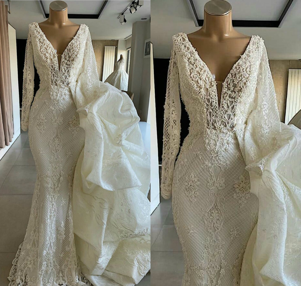 2020 Gorgeous Mermaid Wedding Dresses With Detachable Train Lace Applique Long Sleeve Wedding Dress Country Custom Made Robes De Mariée