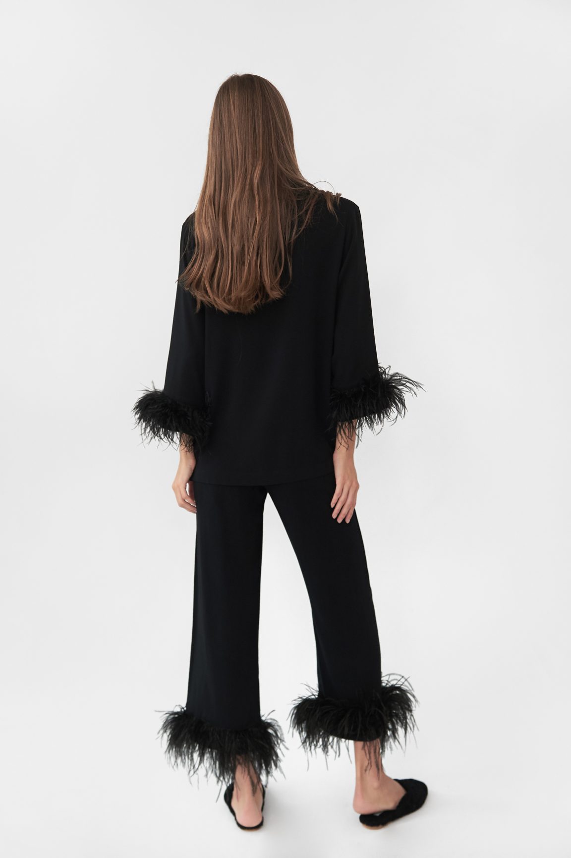 Women Winter Sexy Black Faux Fur Lady Sleepwear Women Bathrobe Sheer Nightgown Two Pieces Robe Prom Bridesmaid Shawel