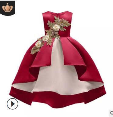Red cheapest hot sale Flower girls dress Princess Dresses Toddler Girls Summer handmade flowers Halloween Party Girl tutu dress in stock