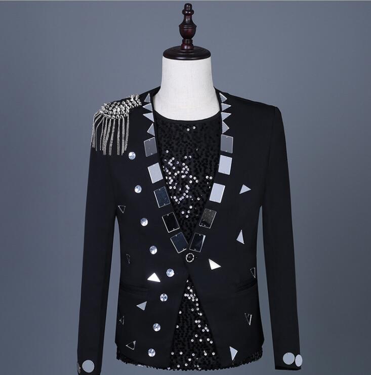 Black singers sequins blazer men suits designs lens tassel jacket mens stage costumes clothes dance star style dress punk rock
Black singers sequins blazer men suits designs lens tassel jacket mens stage costumes clothes dance star style dress punk rock