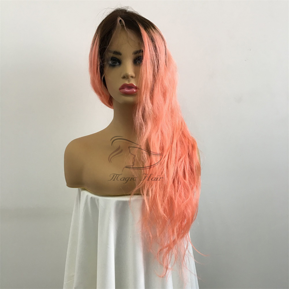 Full Lace Human Hair Wigs Brazilian Pink Color Human Hair Water Wave Thick Glueless Lace Front Wigs With Baby Hair