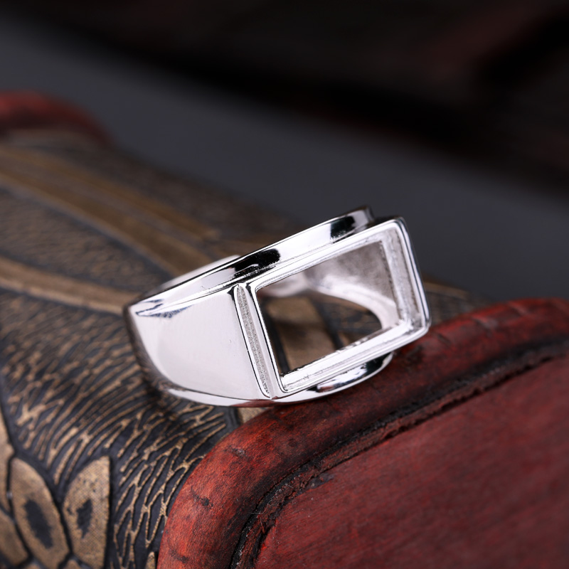 925 Sterling Silver Men Engagement Wedding Ring 7x11mm 8x13mm 9x15mm Princess Cabochon Semi Mount Ring Setting fit Amber Opal Turquoise