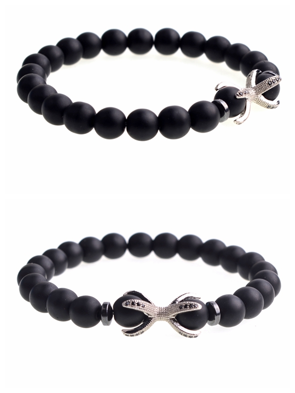 Matte black agate bracelet micro-inlaid zircon octagonal alloy bracelet men and women personality