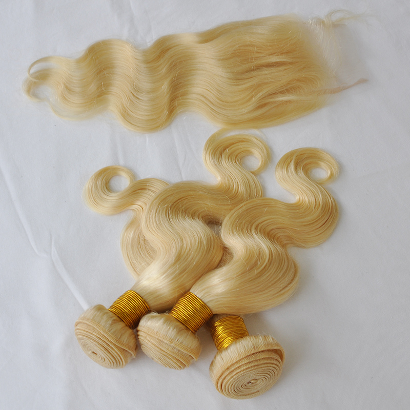 Elibess Brand 4x4 closure 3pcs/lot deep curly blonde human hair kinky curly body wave 613 blonde bundles with closure