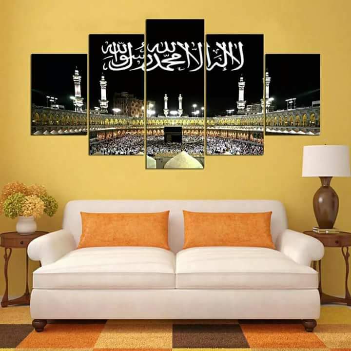 No Frame 5 Pieces Wall Art Canvas Print Mecca Painting Islamic Mosque Home Decor Pictures