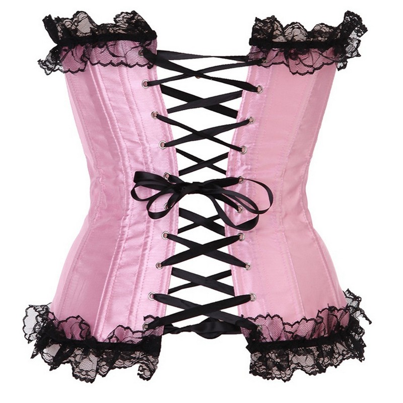 Lace Ruffle Trim Overbust Corset Top Women Fashion Satin Plastic Boned Corselet Plus Size S-6XL Sexy Lace-up Corset with Bows / Dots
