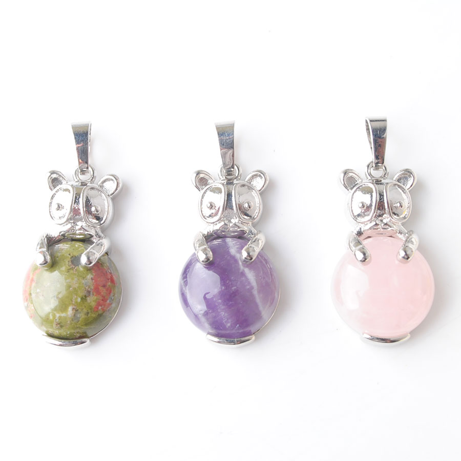 WOJIAER Natural Animal The Rabbit Pendant Bead Round Gem Stone Fashion Jewelry for Women BE906
