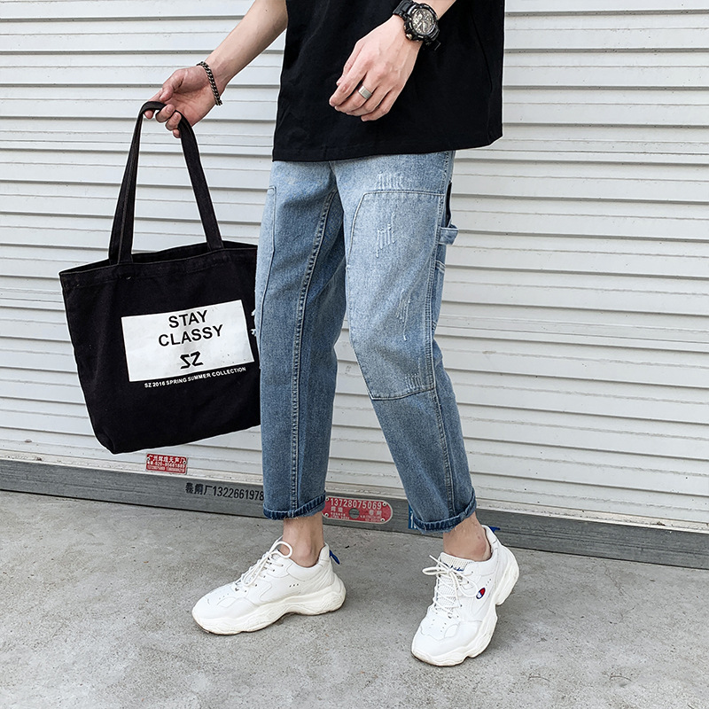 Januarysnow Working jeans men's Korean Trend casual pants loose straight leg wide leg pants ins patch hole cropped pants, Blue
Januarysnow Working jeans men's Korean Trend casual pants loose straight leg wide leg pants ins patch hole cropped pants, Blue