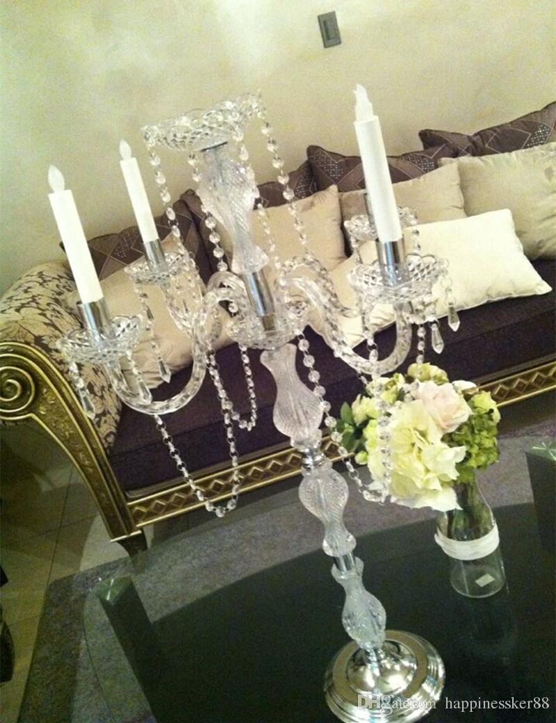 90 cm height Acrylic 5-arms metal candelabras with crystal pendants wedding candle holder centerpiece party decor XJ260305