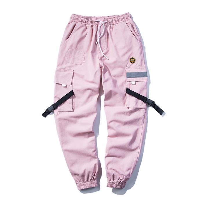Men's Pants Harajuku Cotton Hip Hop Cargo Men Pink Color Harem Pockets Mens Korean Streetwear Joggers Sweatpants Man Trousers1