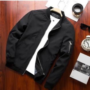 New Men Bomber Jacket Thin Slim Long Sleeve baseball Jackets Windbreaker Zipper Windbreaker Jacket Male Outwear Brand Clothing, Black
