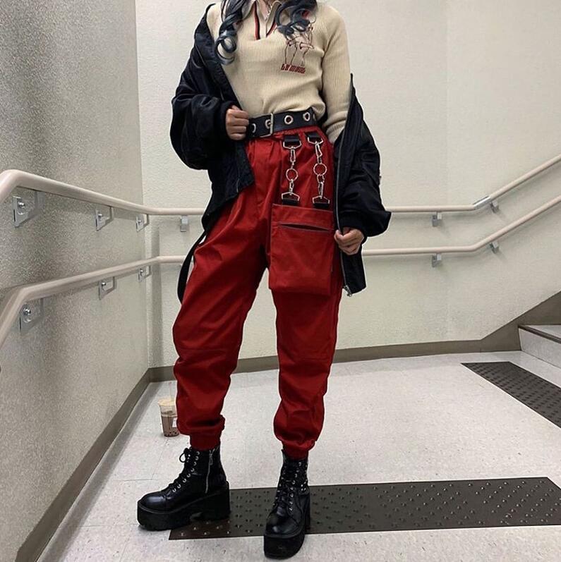 Women Hip Hop Harajuku Pants Capris Red Black Casual High Waist Trousers Womens Streetwear Pockets Irregular chain Joggers ptans Ladies w267
Women Hip Hop Harajuku Pants Capris Red Black Casual High Waist Trousers Womens Streetwear Pockets Irregular chain Joggers ptans Ladies w267