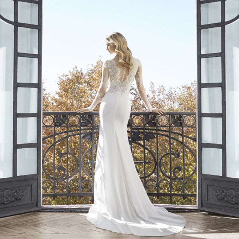 Sexy High Slits Mermaid Wedding Dresses V-neck Long Sleeve Lace Appliqued Bridal Gowns Dubai Boho Wedding Gown vestido de noiva