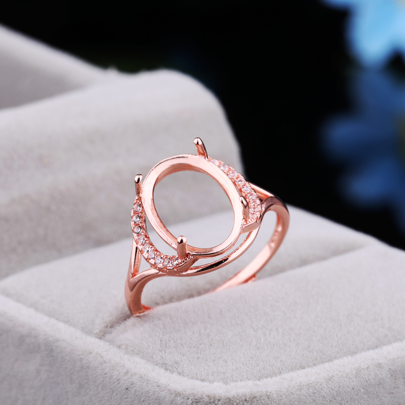 Sterling Silver 925 Women Engagement Wedding Ring 10x13mm Oval Cabochon Semi Mount Ring Setting Fit Amber Agate Turquoise