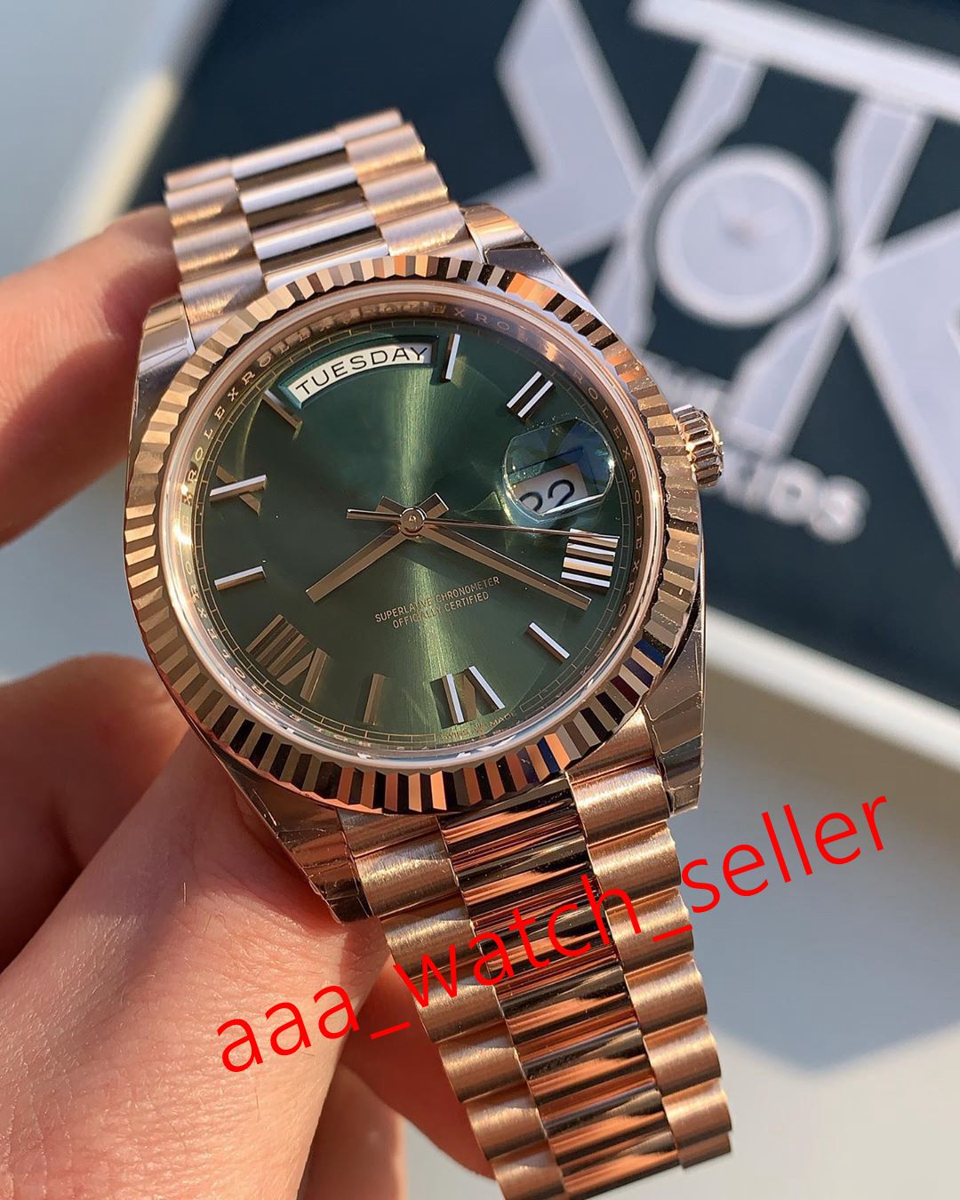 2020 hot sale mens luxury watch 40mm Day-date 228235 60th anniversary olive green dial 18K everose president bracelet mechanical automatic, Black
2020 hot sale mens luxury watch 40mm Day-date 228235 60th anniversary olive green dial 18K everose president bracelet mechanical automatic, Black