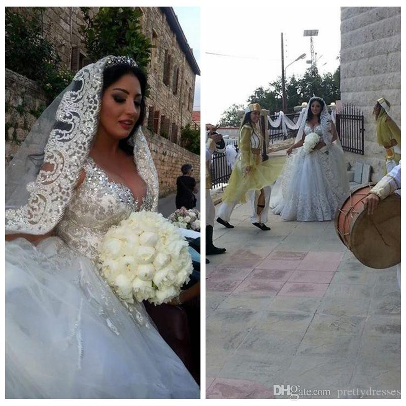 Off Shoulder Lace Ball Gown Wedding Dresses Appliques Beaded Crystal Bridal Gowns Lace Up Back Luxury Saudi Arabic Vestidos De mariee
