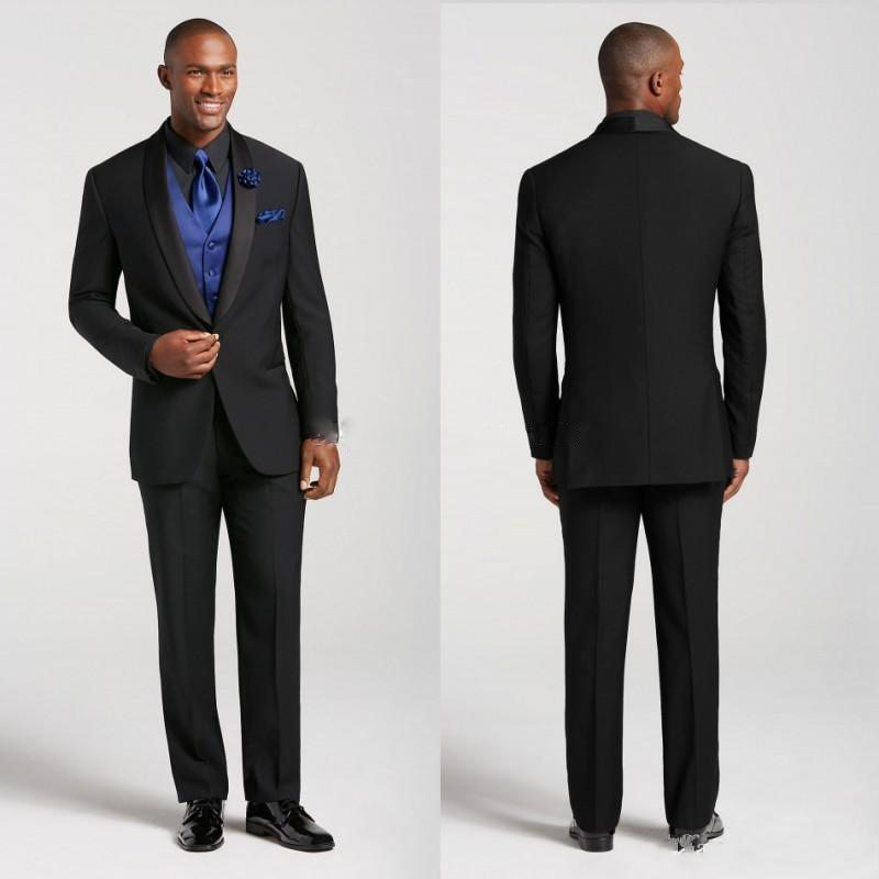 Fashionable Side Vent One Button Black Wedding Men's Tuxedos Shawl Lapel Groomsmen Men Suits Prom Party Three Pieces (Jacket+Pants+Vest)