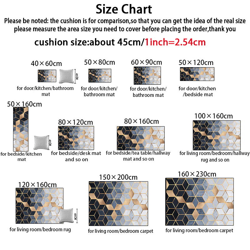 Fashion Modern Gradual Diamonds Golden Black Blue Shading Door/Kitchen Mat Living Room Bedroom Parlor Area Rug Decorative Carpet