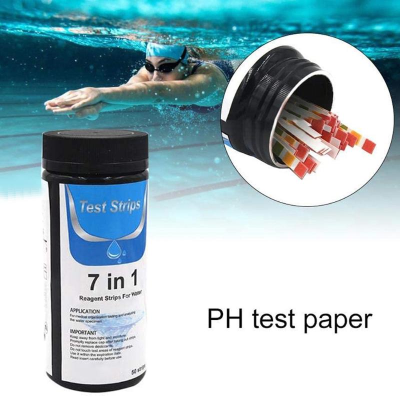 

7-in-1 Swimming Pool Test Paper Residual Chlorine Ph Value Alkalinity Hardness Test Strip A Bottle Of 50 Hot Tub Water Quality#3