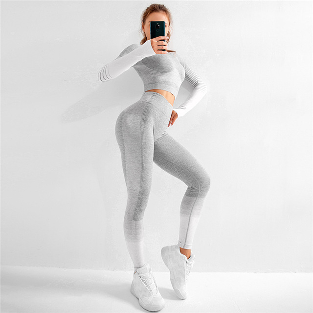 Seamless Rib Yoga Set Sport Outfits Women Two 2 Piece Dry Fit Tight Long Sleeve Crop top+Leggings Workout Gym Suit Fitness Sets, Grey
Seamless Rib Yoga Set Sport Outfits Women Two 2 Piece Dry Fit Tight Long Sleeve Crop top+Leggings Workout Gym Suit Fitness Sets, Grey