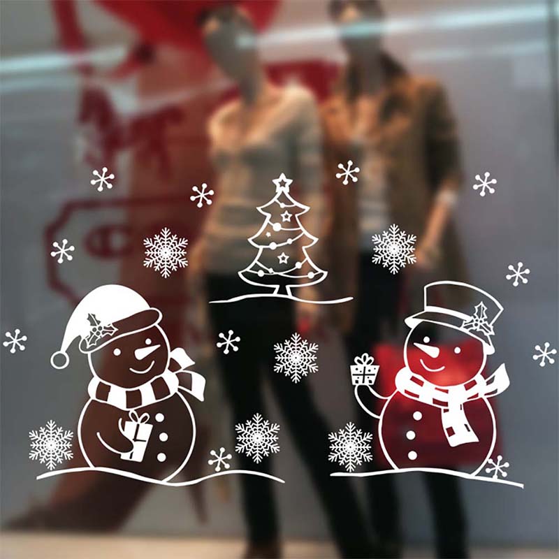 Merry Christmas Window Glass Sticker Decoration Xmas Tree Wall Stickers Snowman Santa Claus Home Background