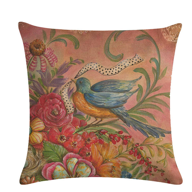 Nordic Style Vintage Flowers And Birds Decorative Cushion Covers 45*45cm Linen Throw Pillow Cover For Sofa Couch Chair Seat Bed
