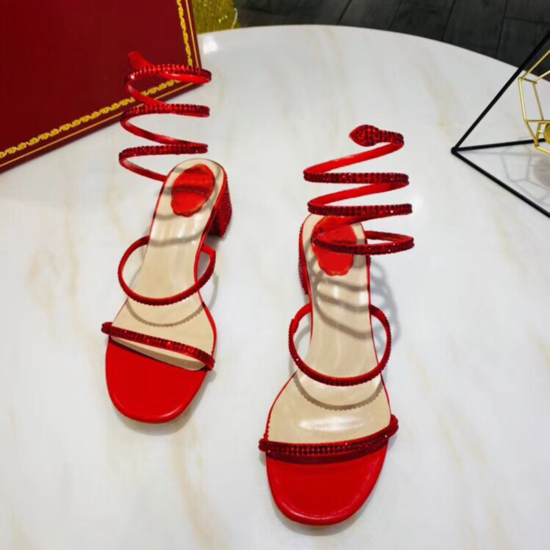 Designer Women Sandals Luxury Snake-Wrap Sandal Party Wedding Diamond Shoes Fashion Block Heel Strappy Style Black Red Color
Designer Women Sandals Luxury Snake-Wrap Sandal Party Wedding Diamond Shoes Fashion Block Heel Strappy Style Black Red Color