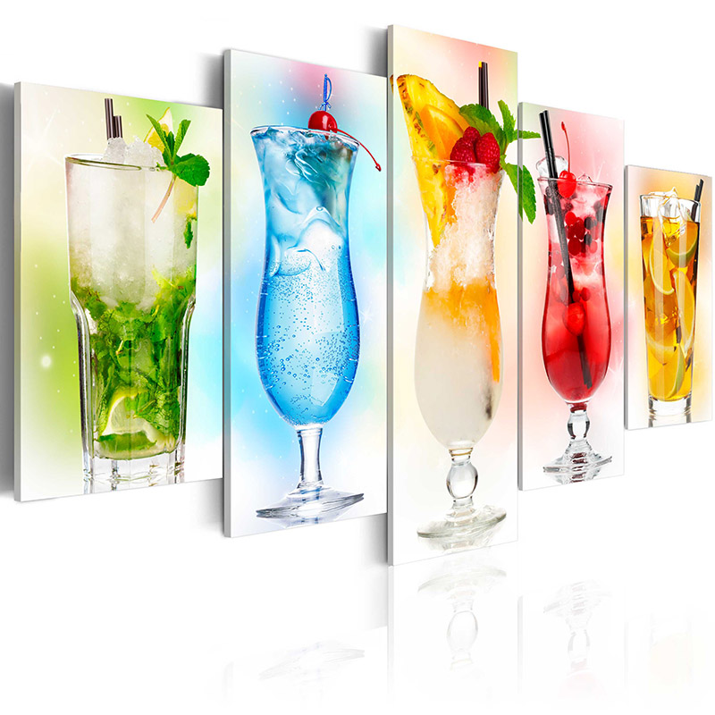 5 Pcs No Framed Wall Art Paintings Prints Bar Restaurant Fruit Drink Cocktail Wall Art Picture Canvas Paintings Wall Decorations ,Choose Col