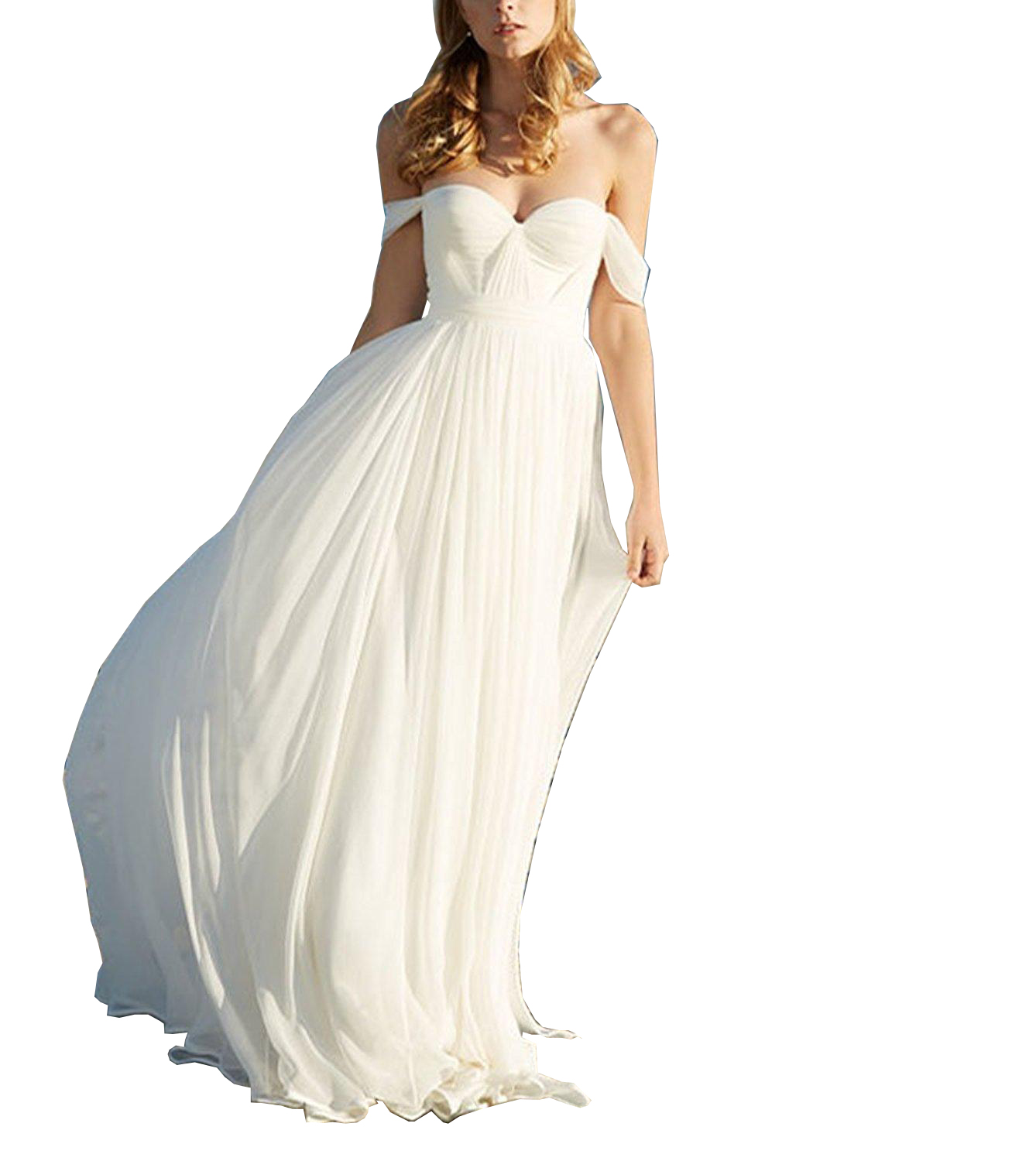 Setwell Womens' White Ivory Strapless A-line Beach Wedding Dress Off the Shoulder Pleated Bridal Gown