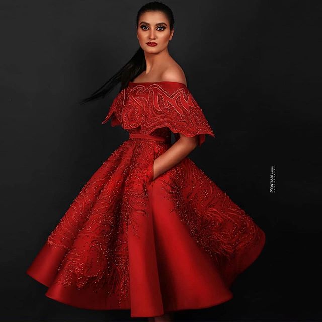 Arabic Red Prom Dresses Pearls Beaded A Line Off The Shoulder Evening Dress Custom Made Formal Cocktail Party Dress