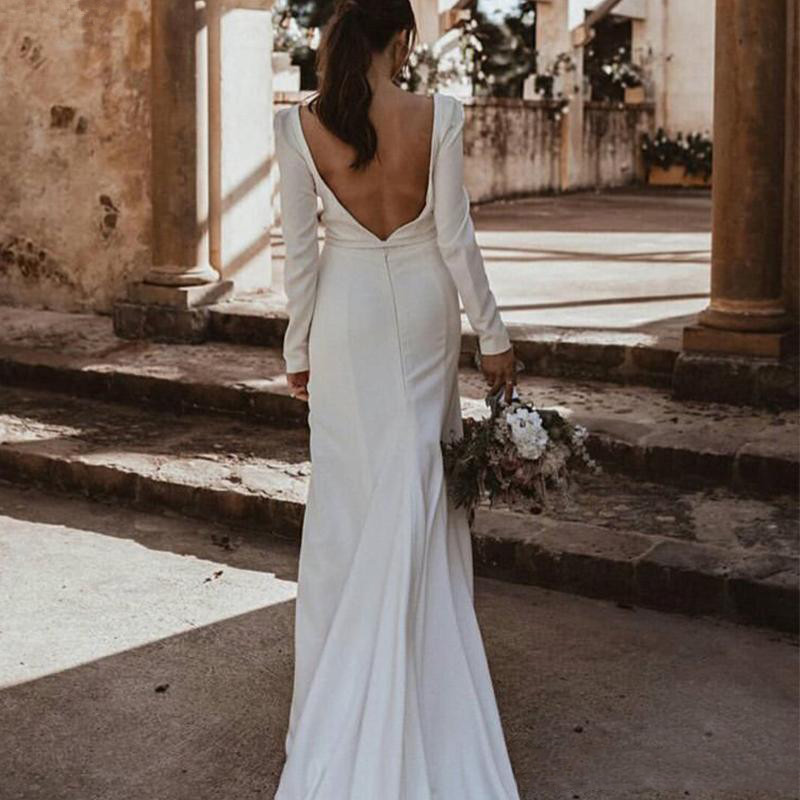 Bohemian mermaid Wedding Dresses 2020 Vintage Long Sleeves Deep V-Neck Backless Church Country Bridal Gowns vestido de noiva