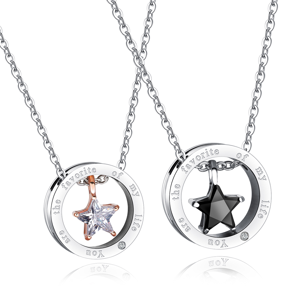 Mini Five-Pointed Star Couple Pendant Necklace Diamond Stone 316L Stainless Steel 14k Gold Plated Titanium Steel Lover Necklace Jewelry