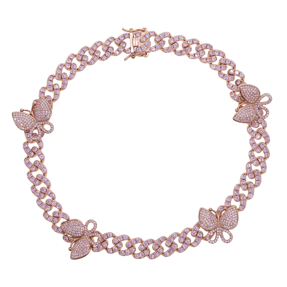 12mm New fashion Sparking iced out bling cz Miami cuban link chain Butterfly choker Necklaces for women Men Hip Hop Jewelry