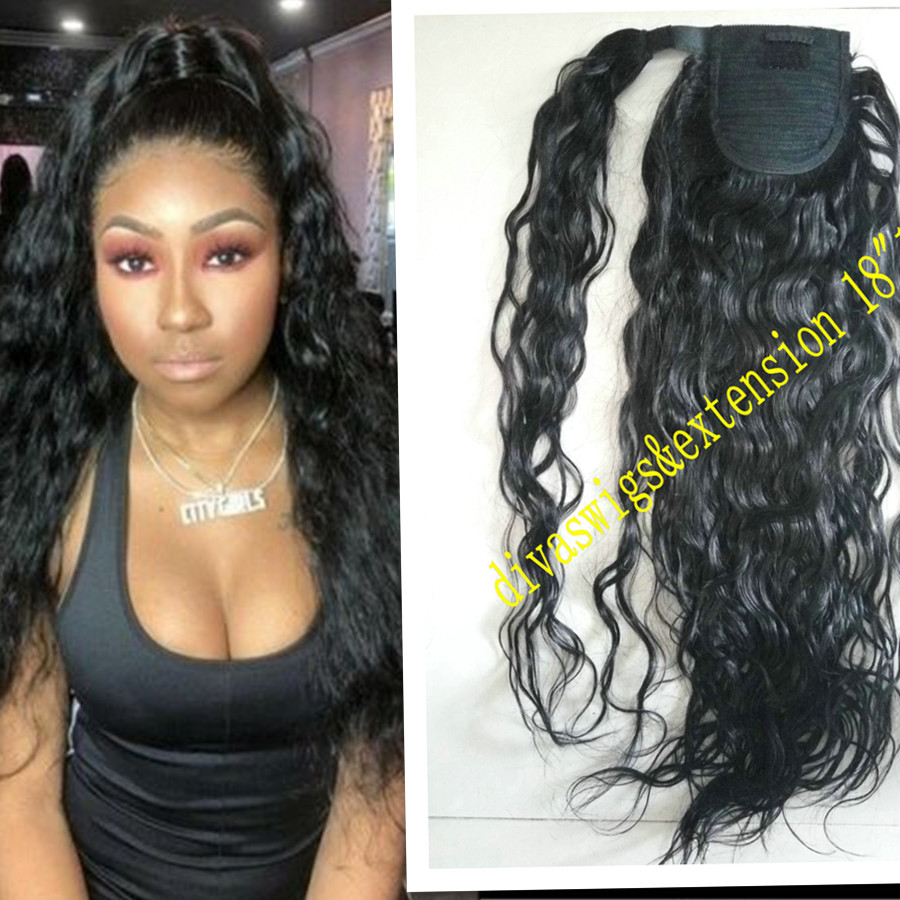 Drawstring Corn Wave Ponytail Extension for Black Women, 3C Brazilian Virgin Hair Ponytail Hairpiece, Natural Color 10A Remy Hair Corn Wavy