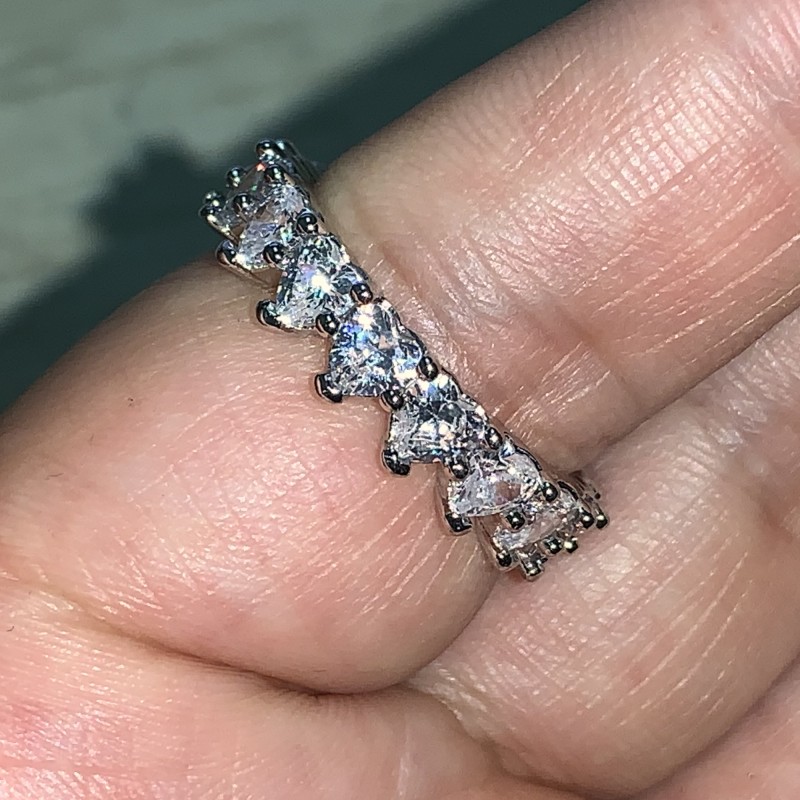 Size 5-10 Vintage Fashion Jewelry 925 Sterling Silver Heart Shape White Topaz CZ Diamond Gemstones Women Party Wedding Bridal Ring Set Gift