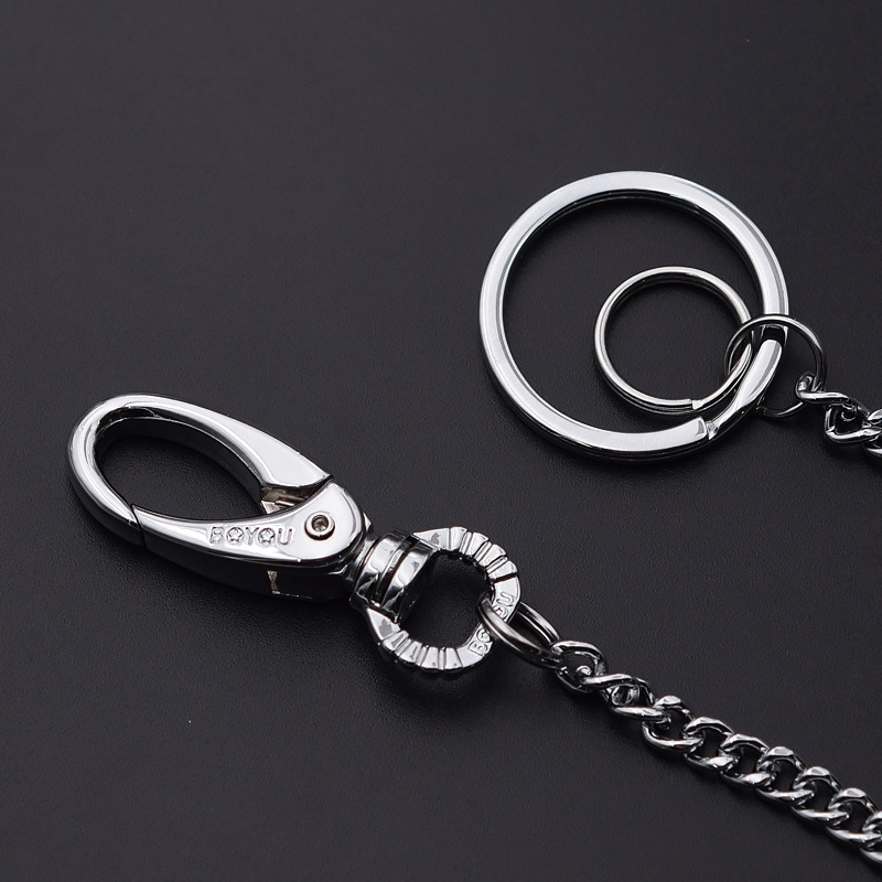 stainless steel hip hop Fashion Men Women Keychain Anti-lost Long Chain Key Ring Metal Car Key Chain Bag Charms Pendant