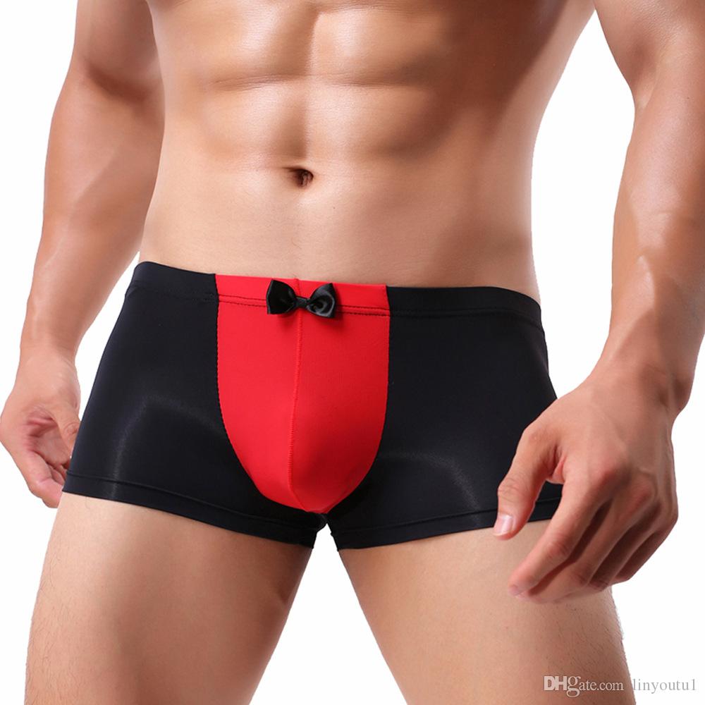 2020 Men Sexy Erotic Bow-tie Stitching Underwear Gentleman Collar Icing Silk Men's Summer Cool Ultra-thin Tight Sexy Boyshort Panties