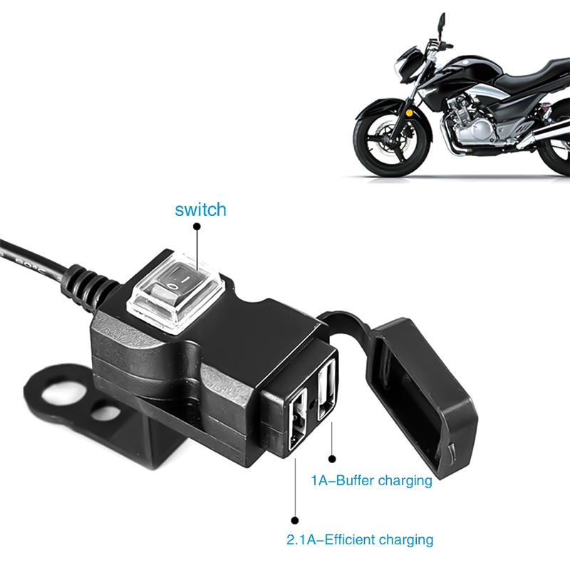 Dual USB Port 12V Waterproof Motorcycle Handlebar Charger 5V 1A/2.1A Adapter Power Supply Socket for Phone